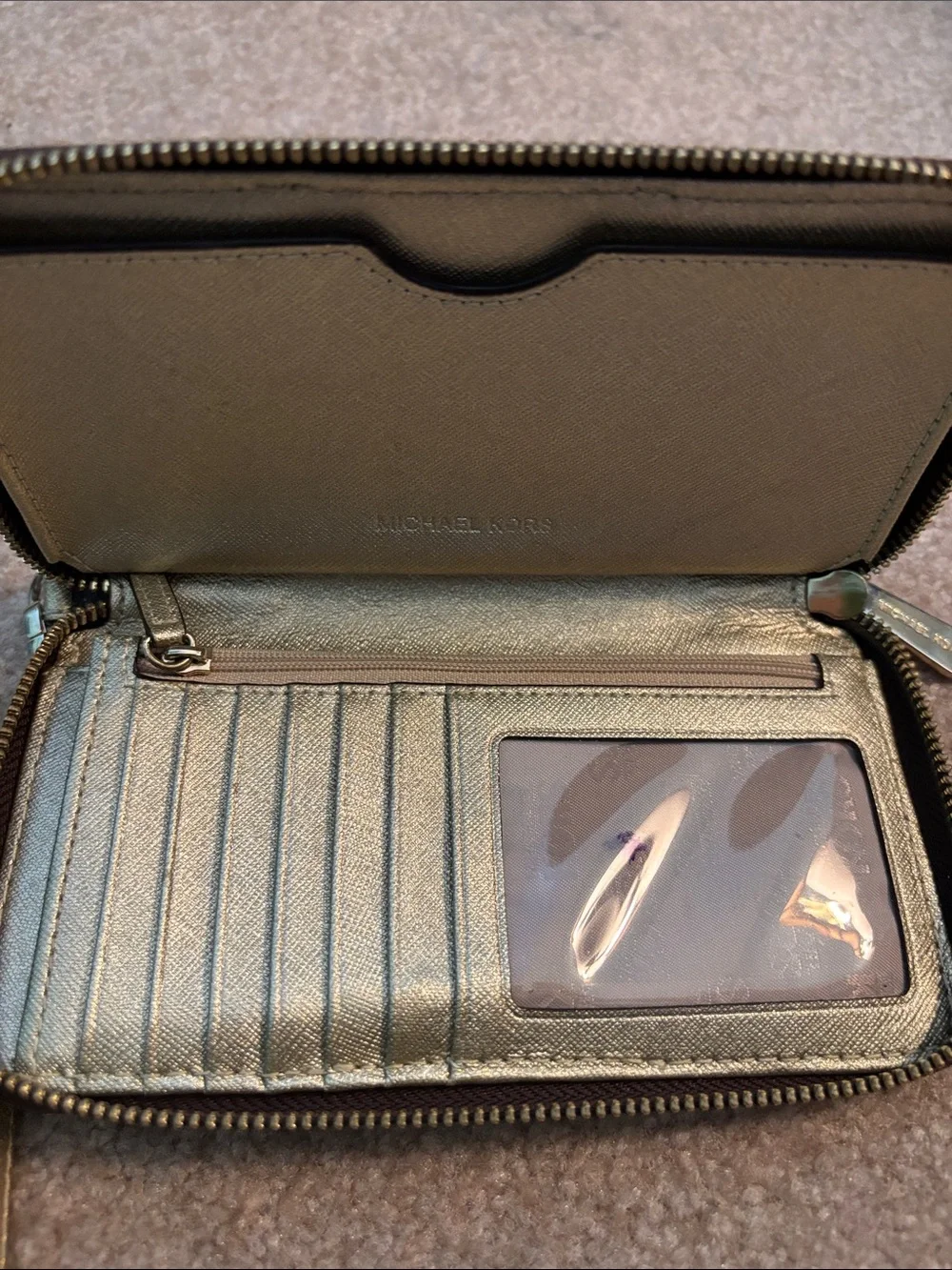 Michael Kors Brown Wallet with Gold Glitter Center Stripe